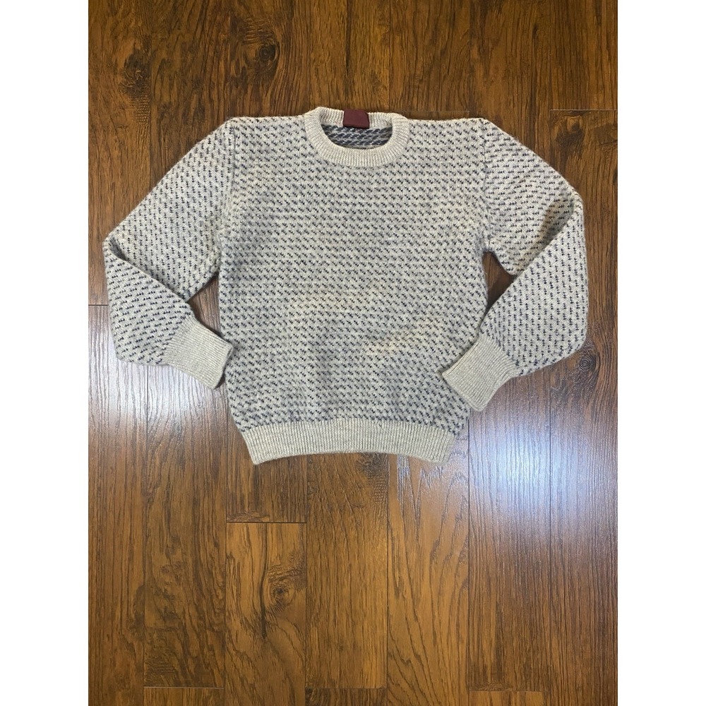 Nordstrom Vintage Wool Sweater Mens Large Birdseye Knit Crewneck Oatmeal Navy